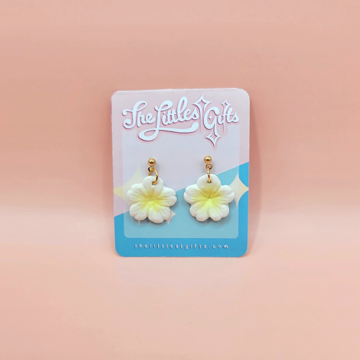 White Plumeria Flowers - Handmade Clay Earrings