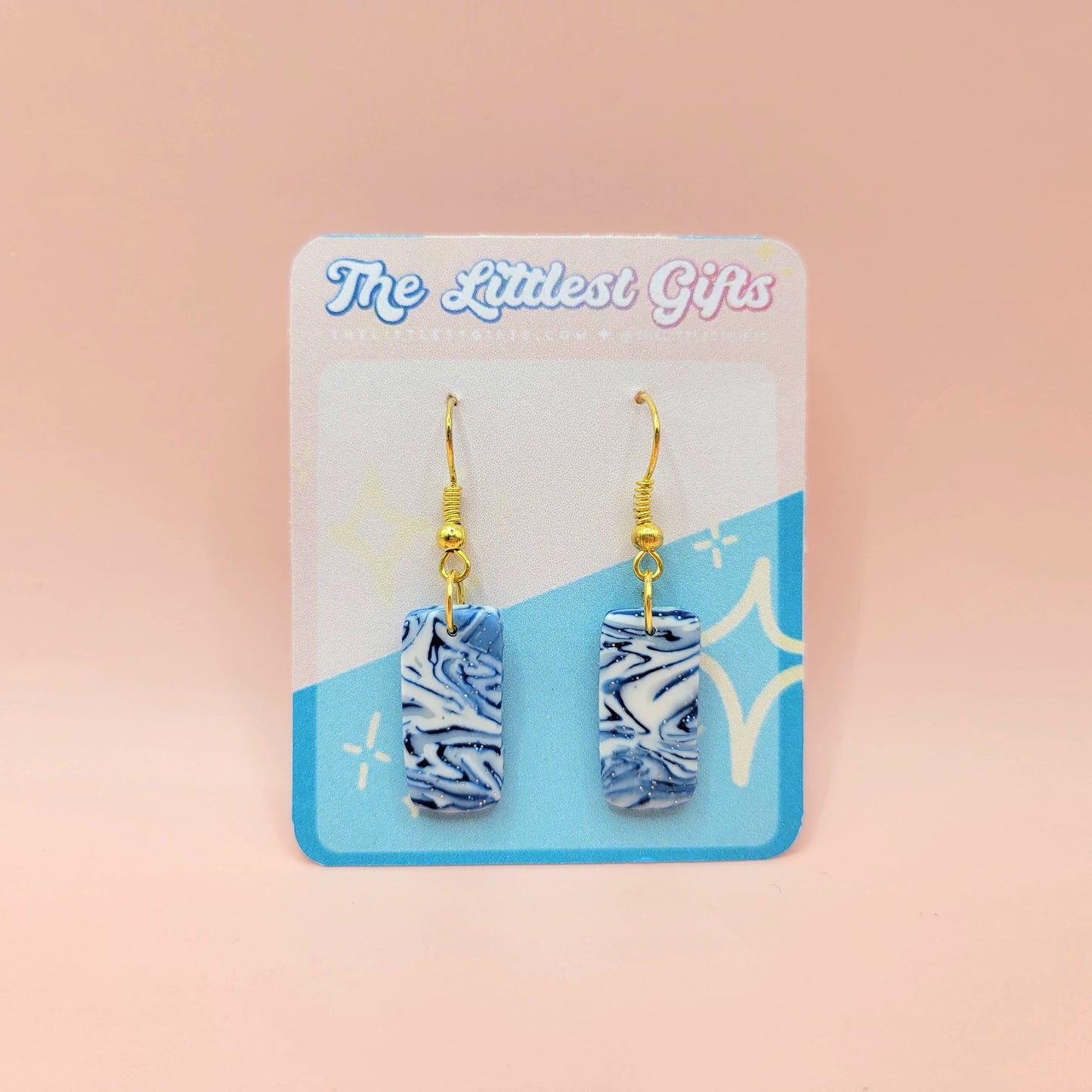 Blue and White Marbled Earrings - Handmade Clay Earrings