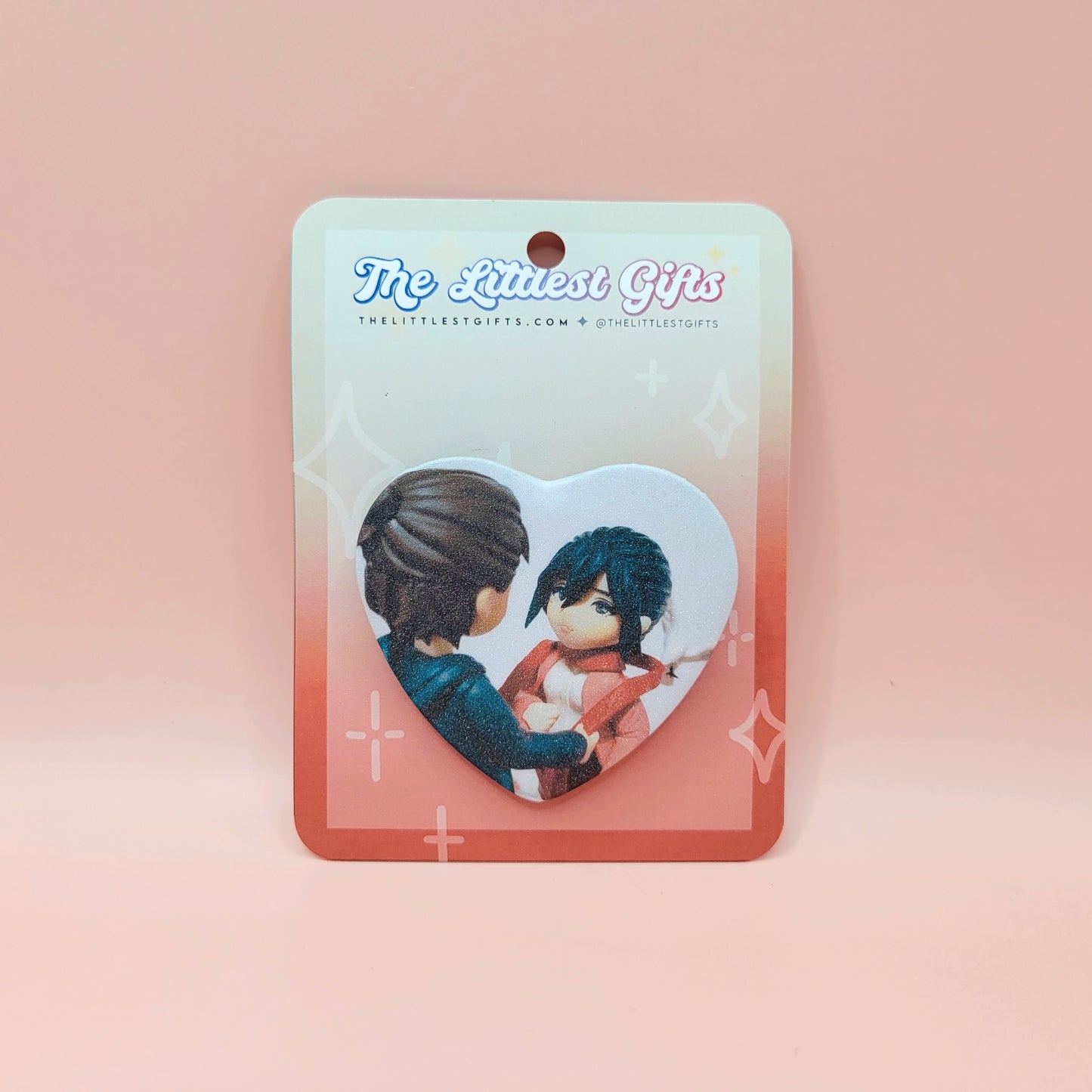 AOT/SNK Eren and Mikasa Heart Button Pin (Fan Merch)