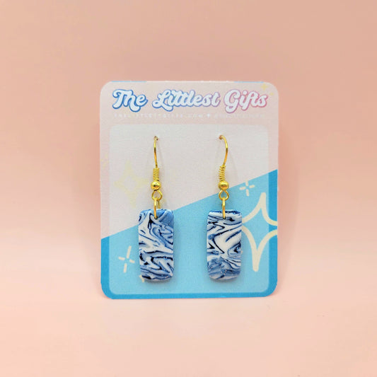 Blue and White Marbled Earrings - Handmade Clay Earrings